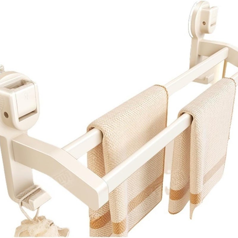Wieszak na ręczniki z przyssawką, zdejmowany wieszak na ręczniki łazienkowy, wieszak ścienny, drążek podwójny, mlecznobiały, 40 cm