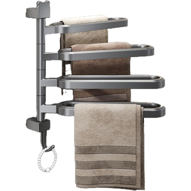 Obrotowy wieszak na ręczniki, samoprzylepny wieszak na ręczniki ABS z haczykami do łazienki i kuchni, cztery ramiona, szary