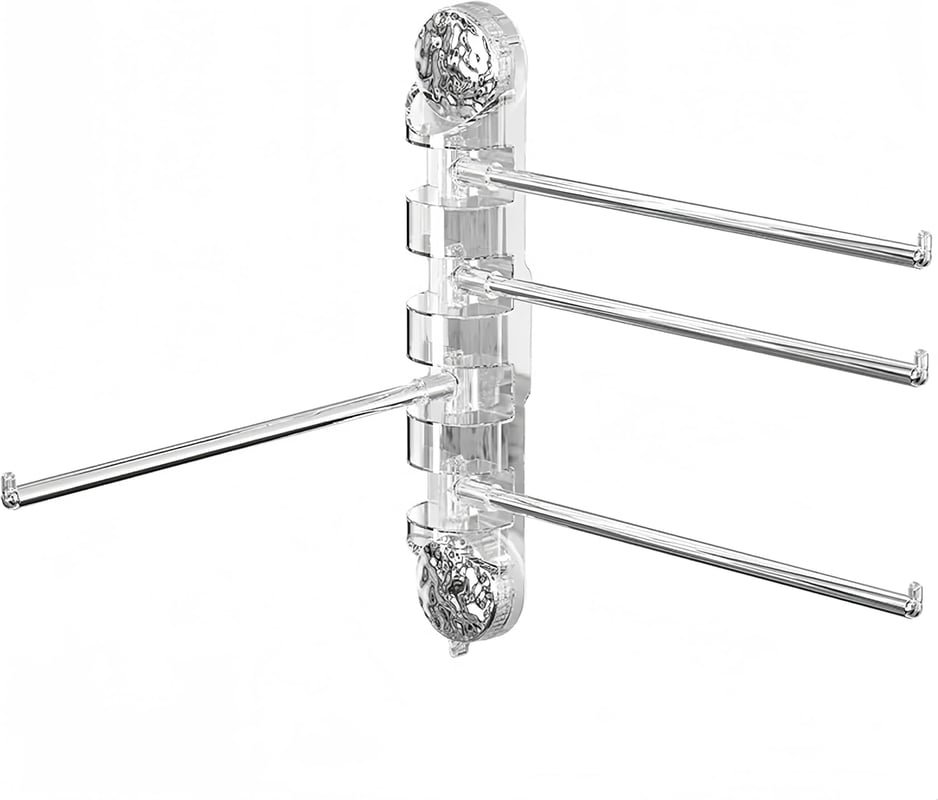 Wieszak na ręczniki z 4 obrotowymi przyssawkami – nie wymaga wiercenia, montowany na ścianie, ze stali nierdzewnej odpornej na rdzę