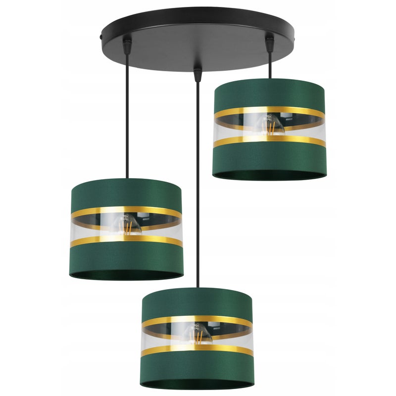 Lampa sufitowa wisząca Elegance Gold boho 3xE27 abażur walec czarno/zielony Light Home LH