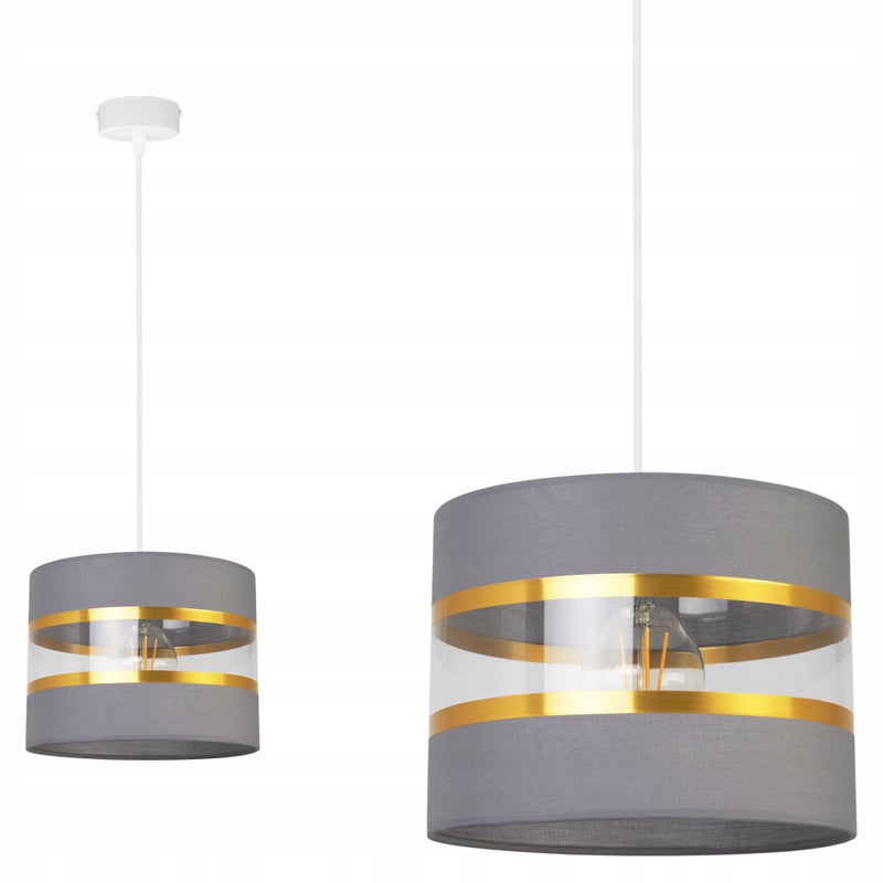 Lampa sufitowa wisząca Elegance Gold boho 1xE27 abażur walec biało/szary Light Home LH