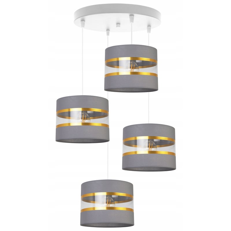 Lampa sufitowa wisząca Elegance Gold modern 4xE27 abażur walec biało/szary Light Home LH