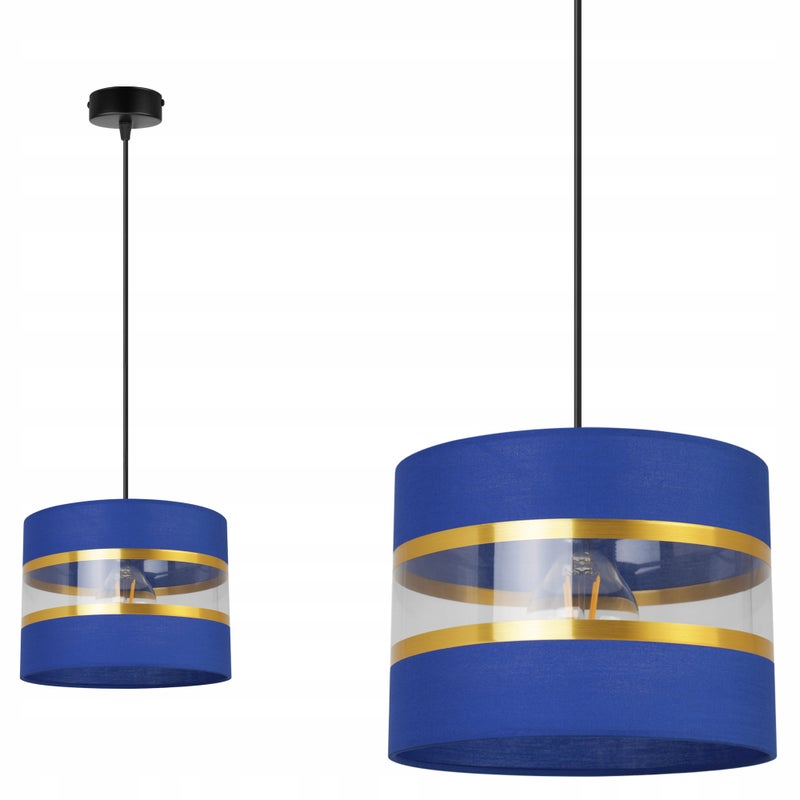 Lampa sufitowa wisząca Elegance Gold modern 1xE27 abażur walec czarno/niebieski Light Home LH