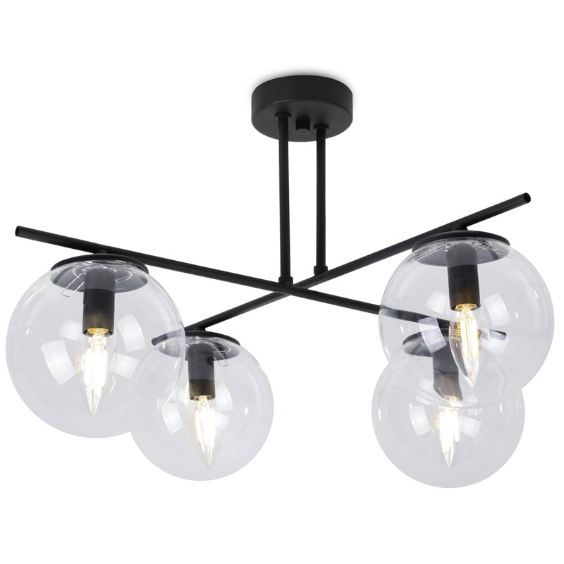Lampa sufitowa wisząca Modena modern 4xE27 abażur kula transparentna/czarna Light Home LH