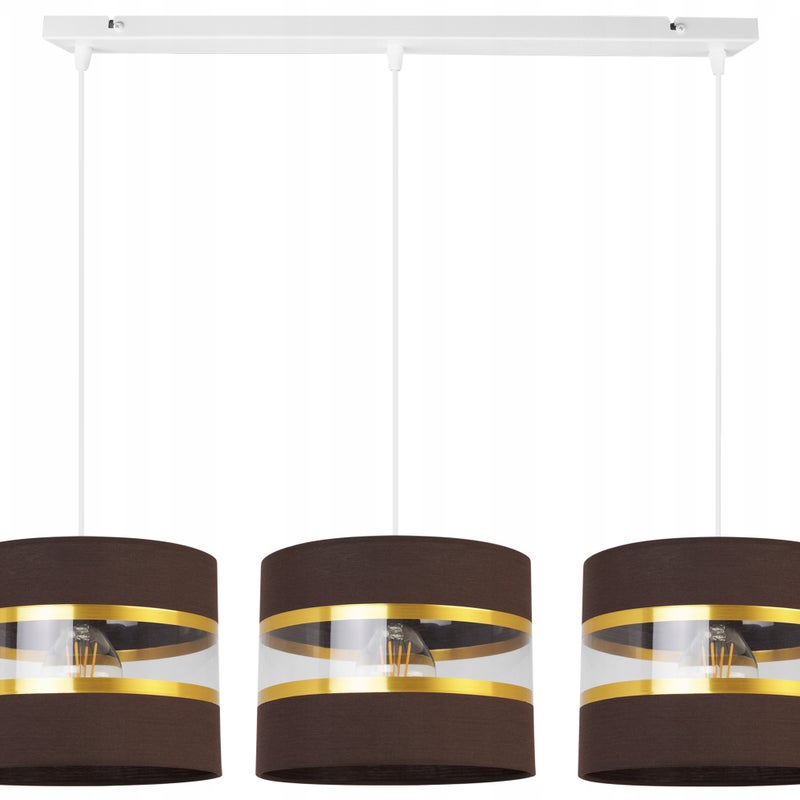Lampa sufitowa wisząca Elegance Gold modern 3xE27 abażur walec biało/brązowy Light Home LH