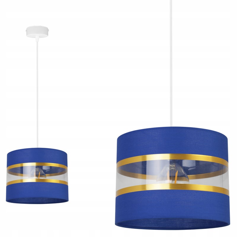 Lampa sufitowa wisząca Elegance Gold boho 1xE27 abażur walec biało/niebieski Light Home LH