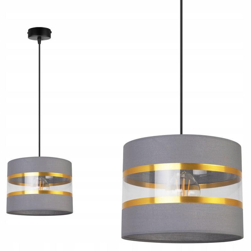 Lampa sufitowa wisząca Elegance Gold modern 1xE27 abażur walec czarno/szary Light Home LH