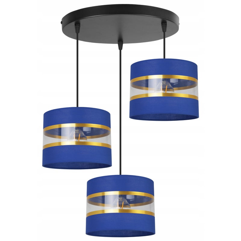 Lampa sufitowa wisząca Elegance Gold boho 3xE27 abażur walec czarno/niebieski Light Home LH