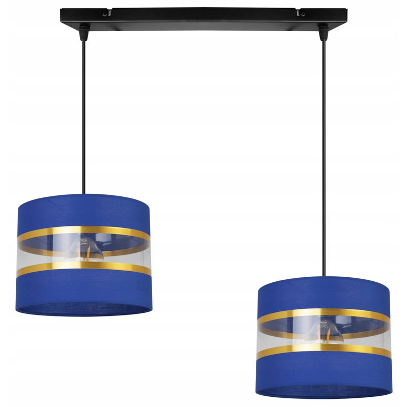 Lampa sufitowa wisząca Elegance Gold modern 2xE27 abażur walec czarno/niebieski Light Home LH