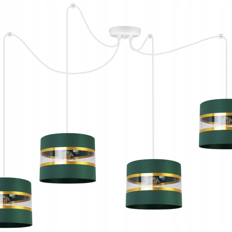 Lampa sufitowa wisząca Spider Elegance Gold boho 4xE27 abażur walec biało/zielony Light Home LH