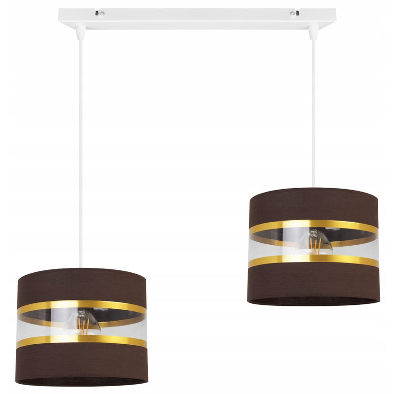 Lampa sufitowa wisząca Elegance Gold modern 2xE27 abażur walec biało/brązowy Light Home LH