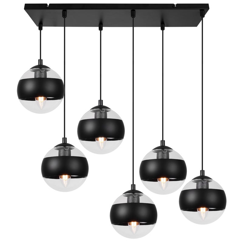 Lampa sufitowa wisząca Toledo elegance 6xE27 abażur kula czarno/transparentna Light Home LH