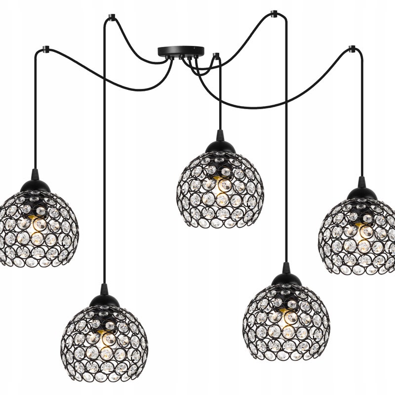 Lampa sufitowa wisząca Spider Crystal elegance 5xE27 abażur kryształ grafitowy Light Home LH