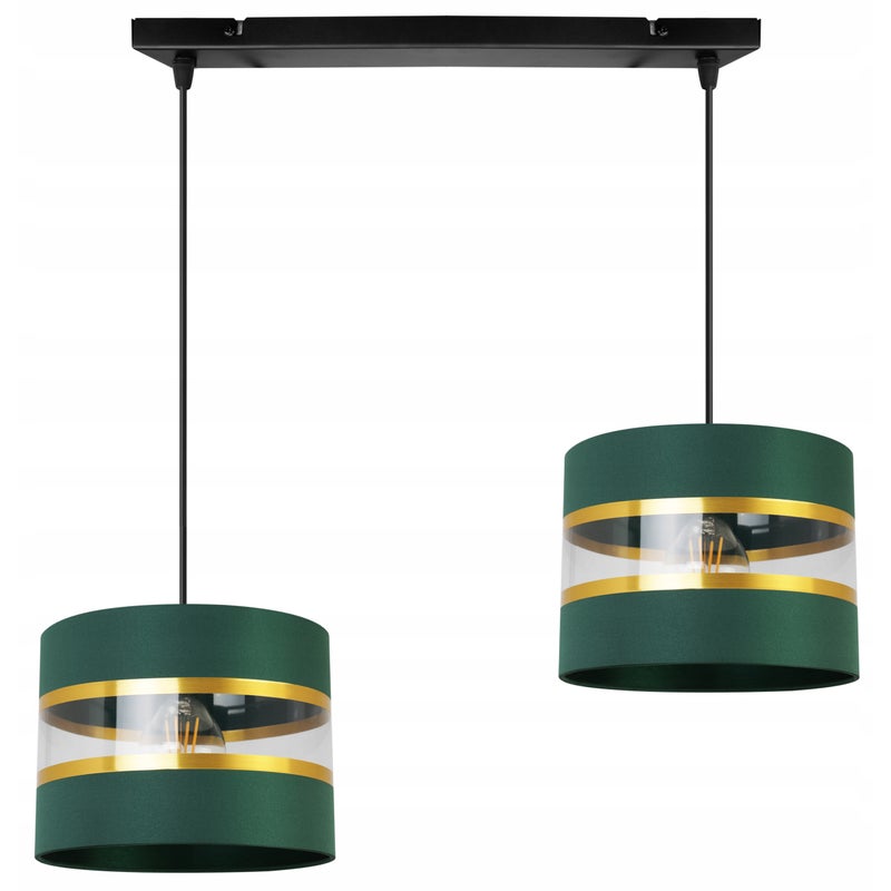 Lampa sufitowa wisząca Elegance Gold modern 2xE27 abażur walec czarno/zielony Light Home LH