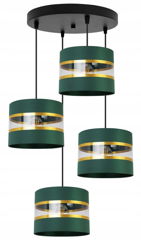 Lampa sufitowa wisząca Elegance Gold modern 4xE27 abażur walec czarno/zielony Light Home LH