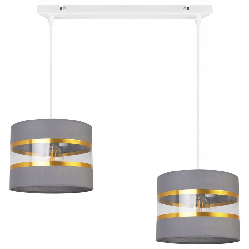 Lampa sufitowa wisząca Elegance Gold modern 2xE27 abażur walec biało/szary Light Home LH