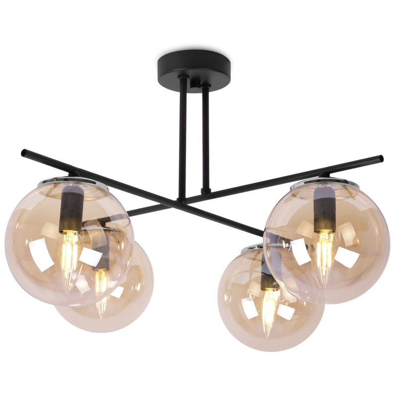 Lampa sufitowa wisząca Modena modern 4xE27 abażur kula miodowa/srebrna Light Home LH