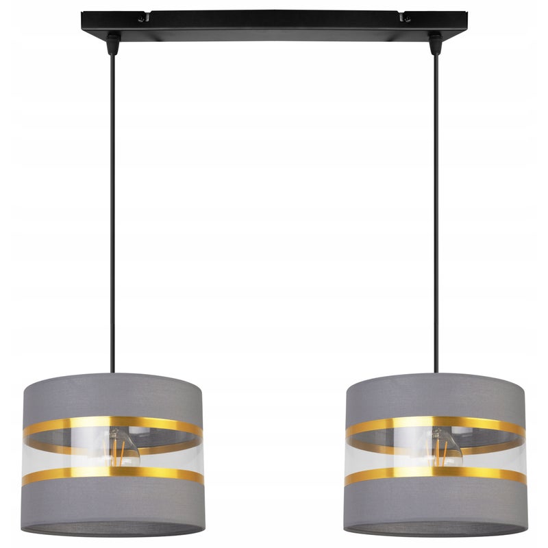 Lampa sufitowa wisząca Elegance Gold modern 2xE27 abażur walec czarno/szary Light Home LH
