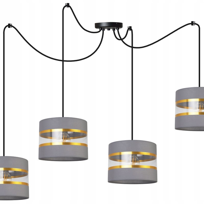 Lampa sufitowa wisząca Spider Elegance Gold modern 4xE27 abażur walec czarno/szary Light Home LH
