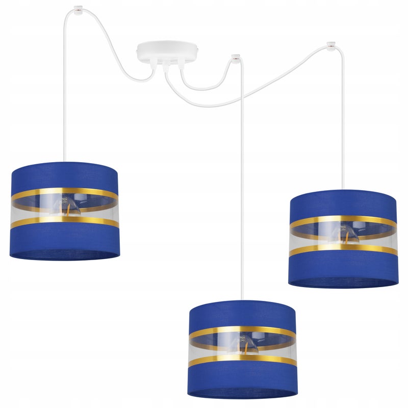 Lampa sufitowa wisząca Spider Elegance Gold boho 3xE27 abażur walec biało/niebieski Light Home LH