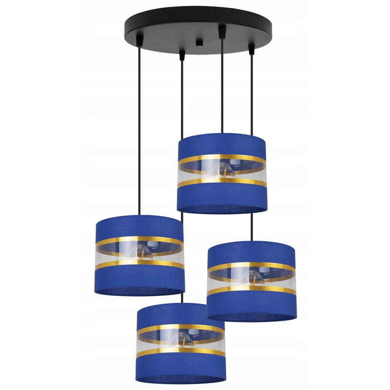 Lampa sufitowa wisząca Elegance Gold modern 4xE27 abażur walec czarno/niebieski Light Home LH