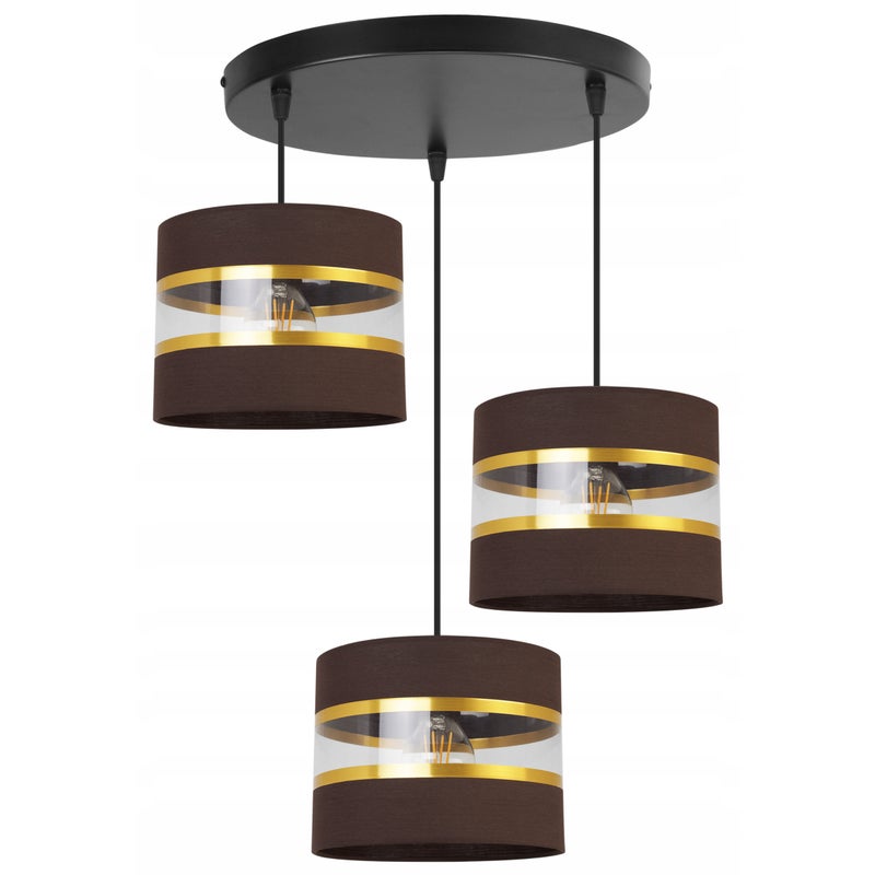 Lampa sufitowa wisząca Elegance Gold boho 3xE27 abażur walec czarno/brązowy Light Home LH