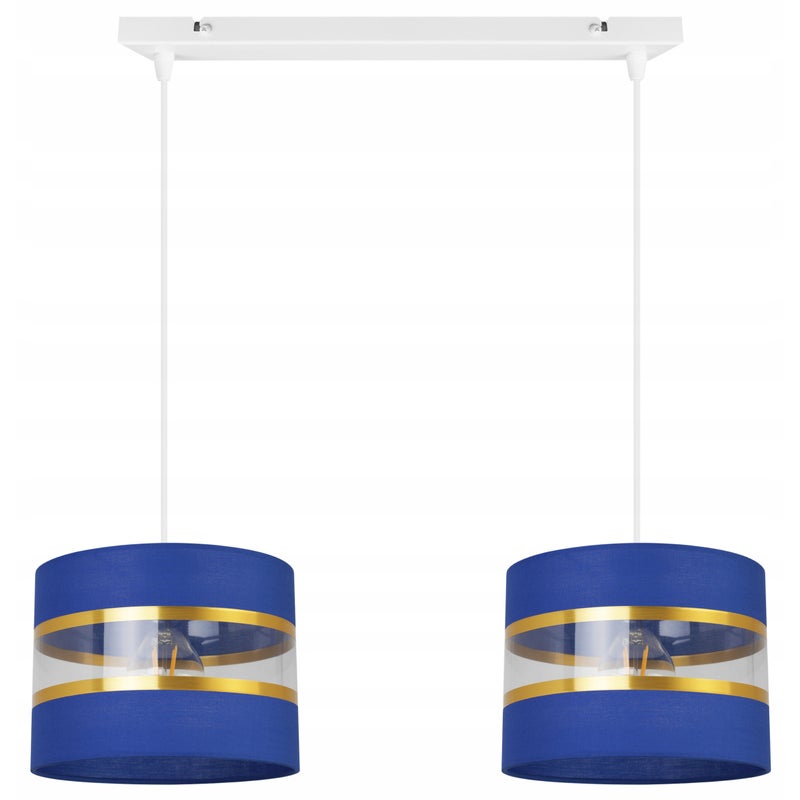 Lampa sufitowa wisząca Elegance Gold modern 2xE27 abażur walec biało/niebieski Light Home LH