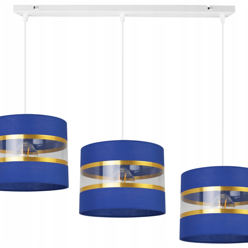 Lampa sufitowa wisząca Elegance Gold modern 3xE27 abażur walec biało/niebieski Light Home LH