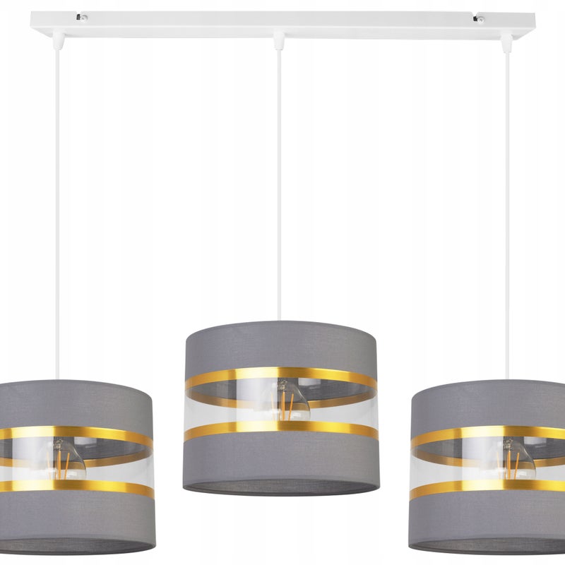 Lampa sufitowa wisząca Elegance Gold modern 3xE27 abażur walec biało/szary Light Home LH