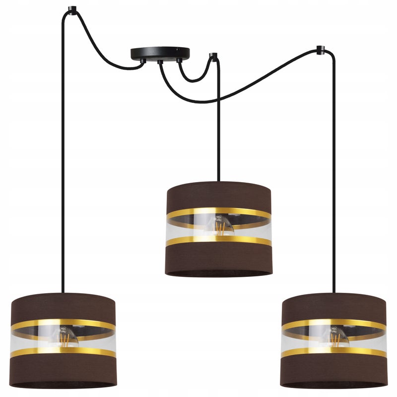 Lampa sufitowa wisząca Spider Elegance Gold boho 3xE27 abażur walec czarno/brązowy Light Home LH