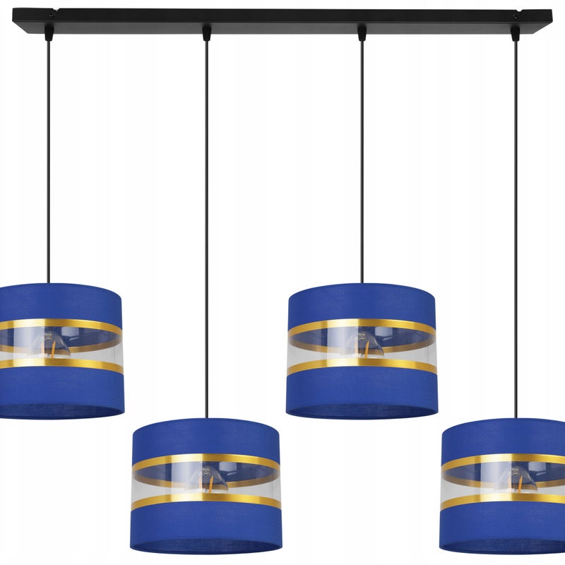 Lampa sufitowa wisząca Elegance Gold classic 4xE27 abażur walec czarno/niebieski Light Home LH
