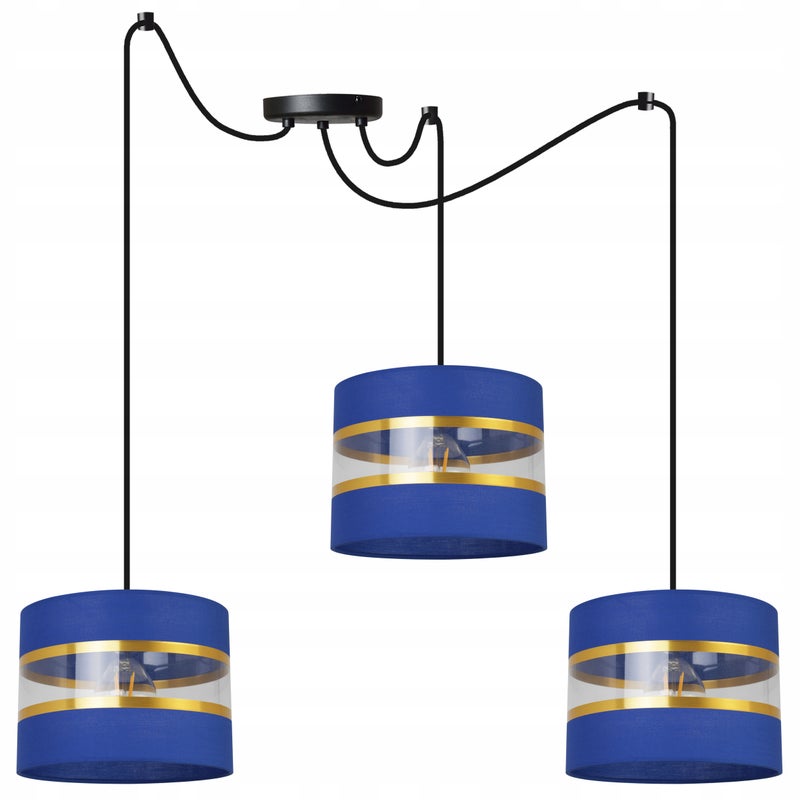 Lampa sufitowa wisząca Spider Elegance Gold boho 3xE27 abażur walec czarno/niebieski Light Home LH