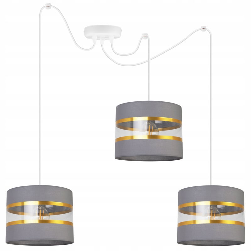 Lampa sufitowa wisząca Spider Elegance Gold boho 3xE27 abażur walec biało/szary Light Home LH
