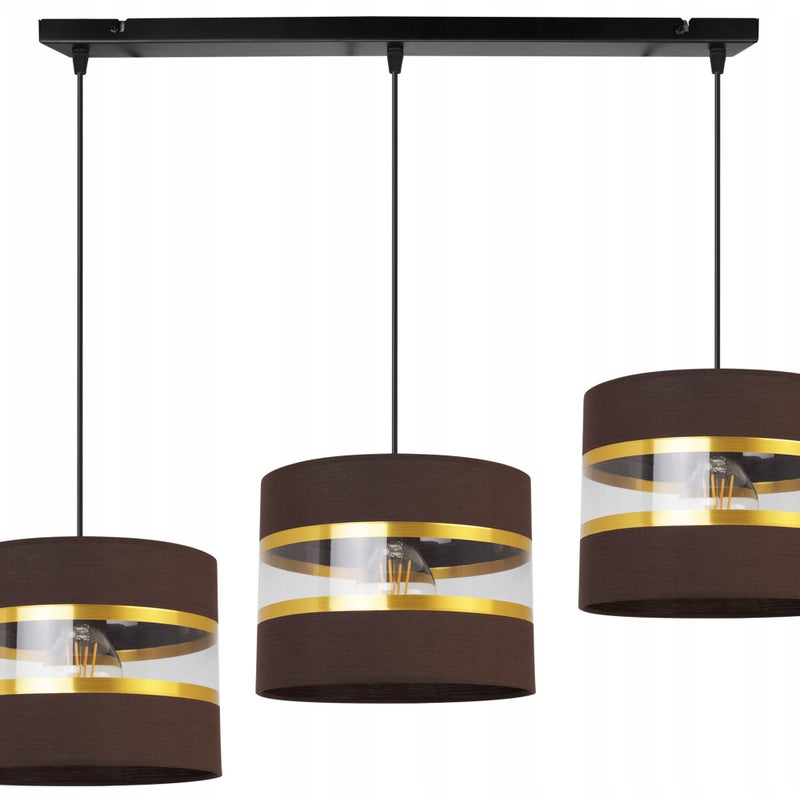 Lampa sufitowa wisząca Elegance Gold boho 3xE27 abażur walec czarno/brązowy Light Home LH