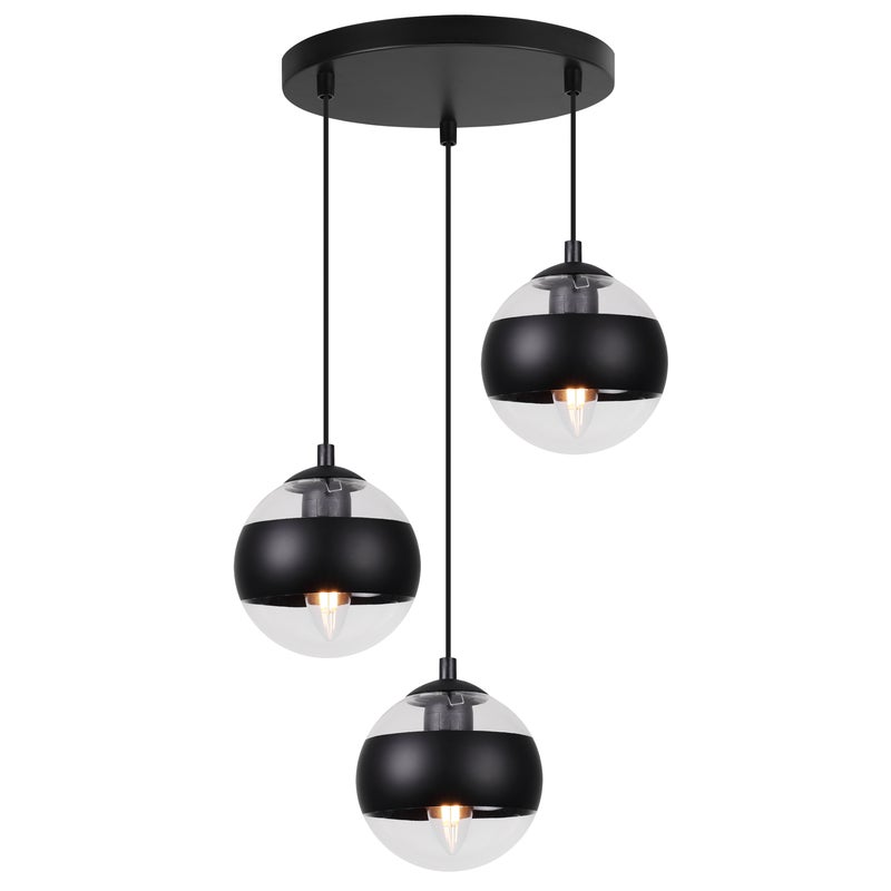 Lampa sufitowa wisząca Toledo boho 3xE27 abażur kula czarno/transparentna Light Home LH