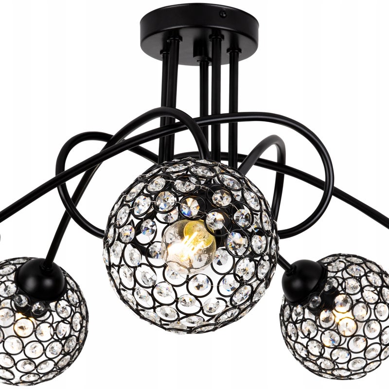 Lampa sufitowa żyrandol Crystal 5xE27 klosz kula kryształowa grafitowa Light Home LH