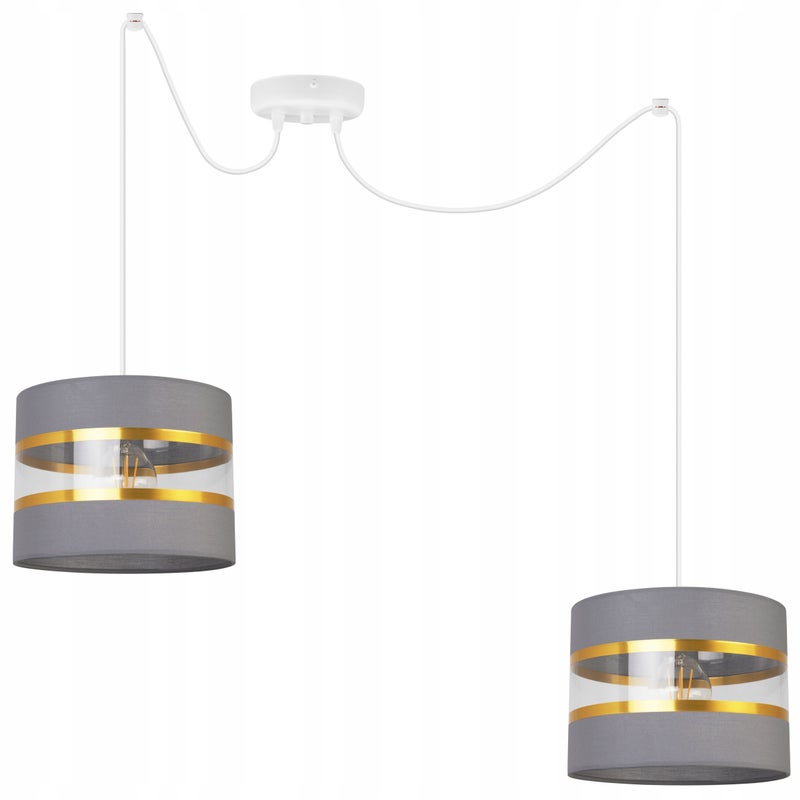 Lampa sufitowa wisząca Spider Elegance Gold modern 2xE27 abażur walec biało/szary Light Home LH