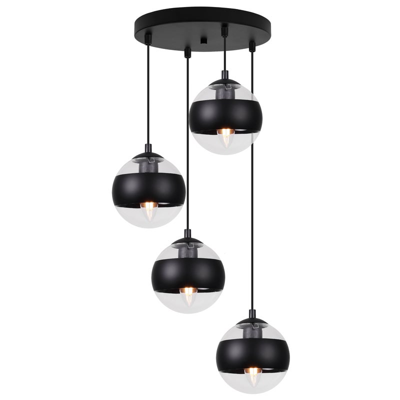 Lampa sufitowa wisząca Toledo boho 4xE27 abażur kula czarno/transparentna Light Home LH