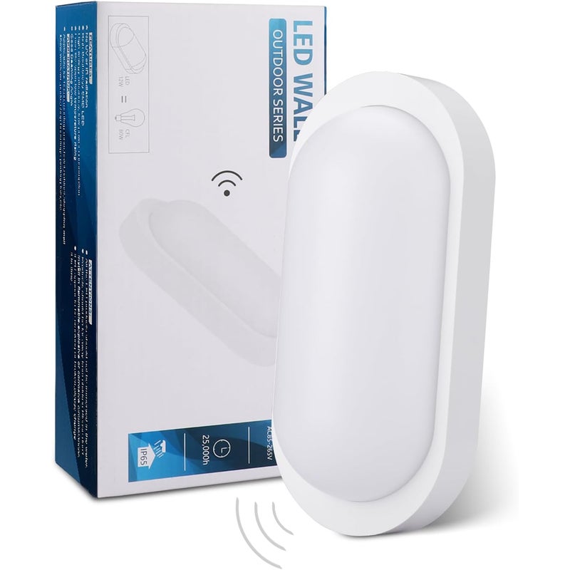 LOVHAUS 12W Zewnętrzna lampa ścienna LED z czujnikiem ruchu, IP65 Zewnętrzna lampa ścienna LED 4000K do ogrodu, garażu, parku, korytarza