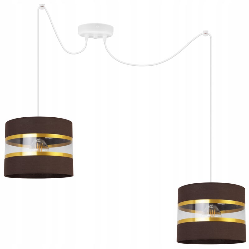 Lampa sufitowa wisząca Spider Elegance Gold modern 2xE27 abażur walec biało/brązowy Light Home LH
