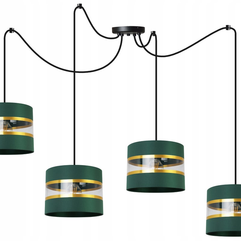 Lampa sufitowa wisząca Spider Elegance Gold modern 4xE27 abażur walec czarno/zielony Light Home LH