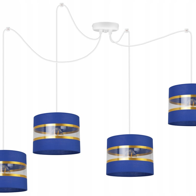 Lampa sufitowa wisząca Spider Elegance Gold boho 4xE27 abażur walec biało/niebieski Light Home LH
