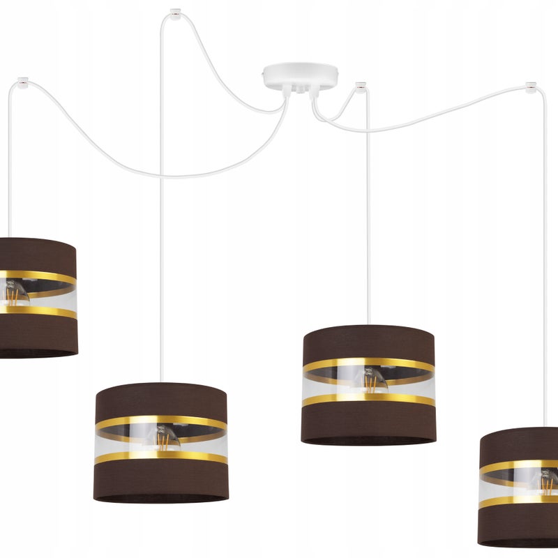 Lampa sufitowa wisząca Spider Elegance Gold boho 4xE27 abażur walec biało/brązowy Light Home LH