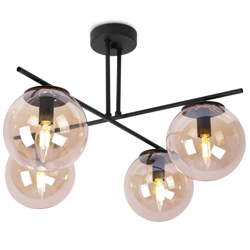 Lampa sufitowa wisząca Modena modern 4xE27 abażur kula miodowa/czarna Light Home LH