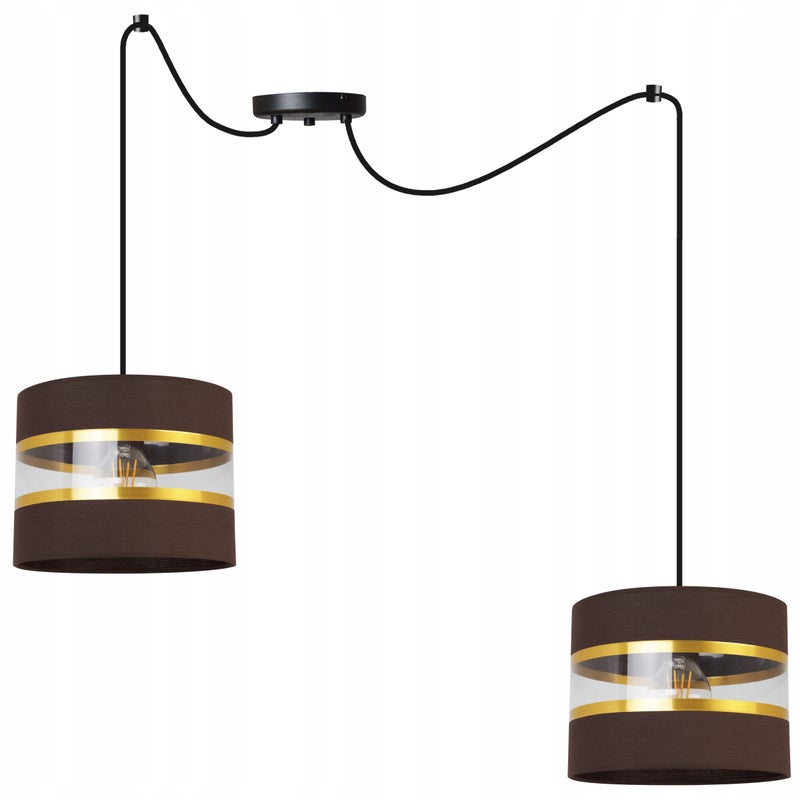 Lampa sufitowa wisząca Spider Elegance Gold boho 2xE27 abażur walec czarno/brązowy Light Home LH