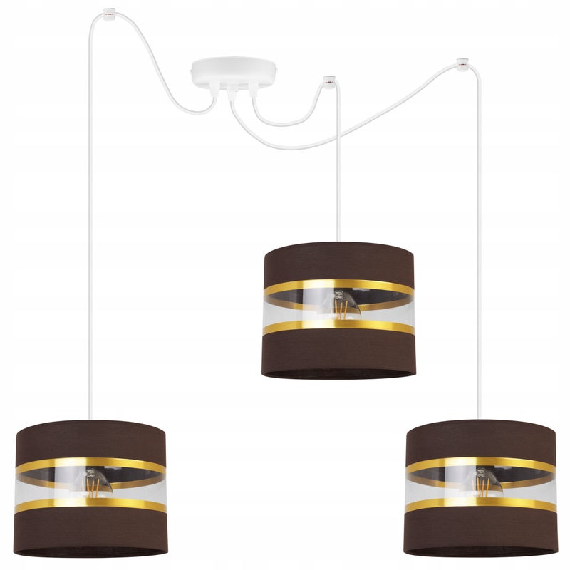 Lampa sufitowa wisząca Spider Elegance Gold boho 3xE27 abażur walec biało/brązowy Light Home LH