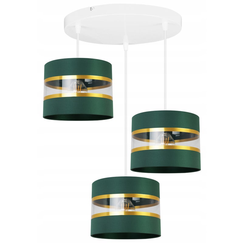 Lampa sufitowa wisząca Elegance Gold boho 3xE27 abażur walec biało/zielony Light Home LH