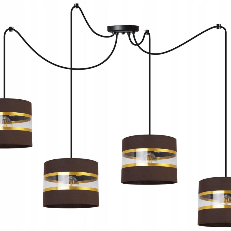 Lampa sufitowa wisząca Spider Elegance Gold modern 4xE27 abażur walec czarno/brązowy Light Home LH