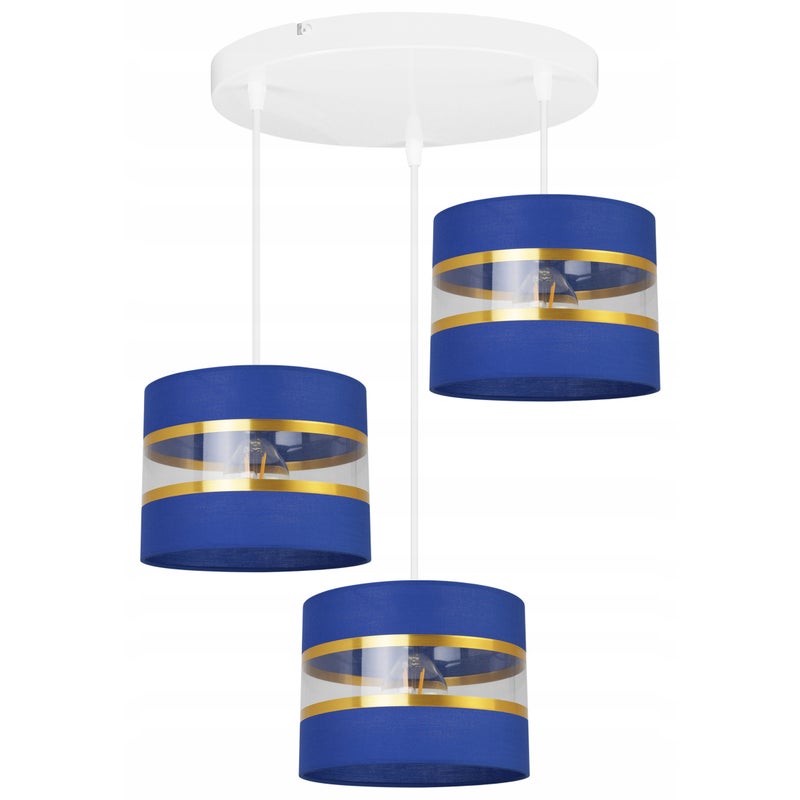 Lampa sufitowa wisząca Elegance Gold boho 3xE27 abażur walec biało/niebieski Light Home LH