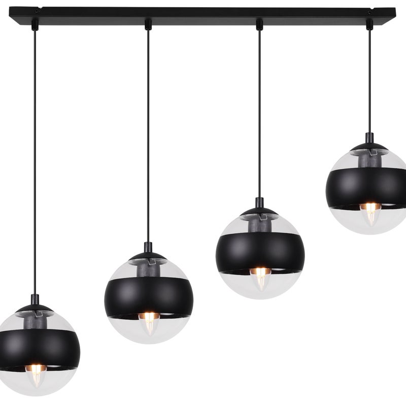 Lampa sufitowa wisząca Toledo elegance 4xE27 abażur kula czarno/transparentna Light Home LH